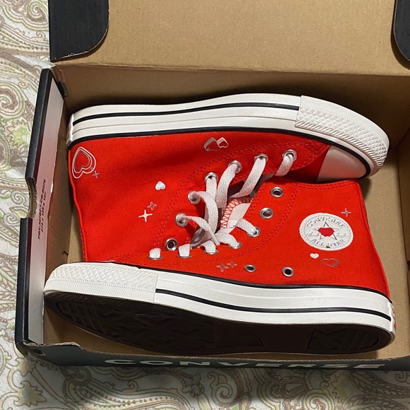 Converse Shoes - Converse Kids Red High-Top Sneakers with Heart Accents